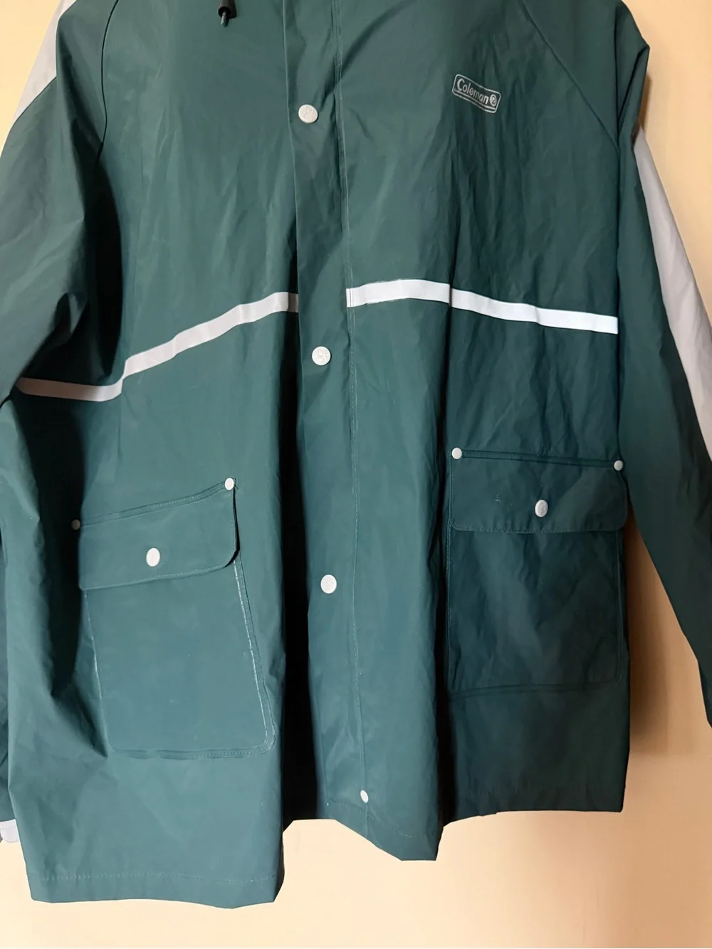 Coleman XL/2XL Green Gray Hooded Waterproof Rain Jacket Reflective camping